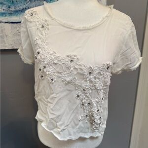 Elegant White Lace Embellished Women's Top